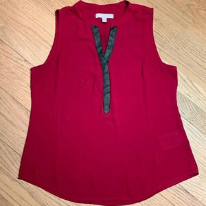 Banana Republic Faux Leather V-Neck Trim Top Size 6P